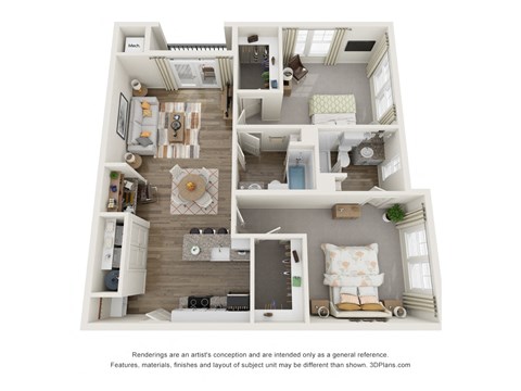 Floor plan for 2 beds, 2 baths, 1074 sqft
